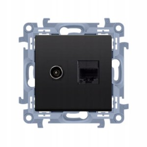 Simon 10 Gniazdo antenowe typu F + komputerowe kat5e czarny