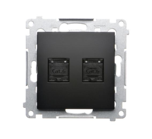 Simon 54 czarny mat gniazdo komputerowe podwójne RJ45 Kat.6 D62.01/49