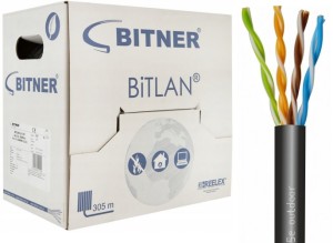 Kabel przewód skrętka outdoor suchy, odporny na UV, UTP kat 5e Bitner 305m (bez żelu)